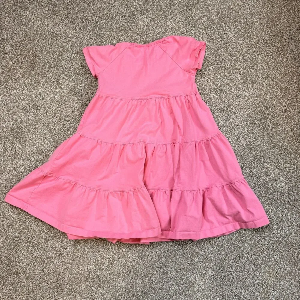 Hanna Andersson Little Girls Dress ize US 6-7 Pink Short Sleeve 100% Cotton